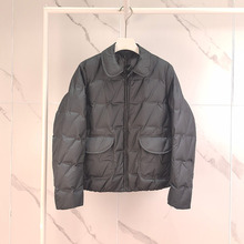 商场同款2025冬季新款宽松白鸭绒翻领花纹羽绒服外套女 1G9980081