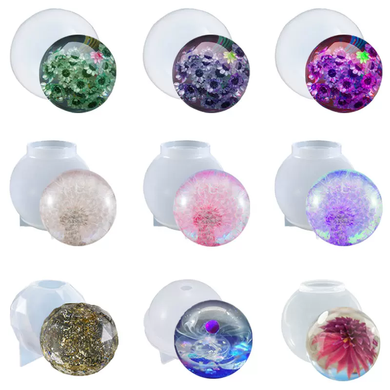 42款滴胶模具一体球带托组合球液态圆球多规格高镜面硅胶模具