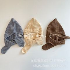 冬季保暖针织雷锋帽儿童加厚加绒护耳巫师毛线帽一体帽