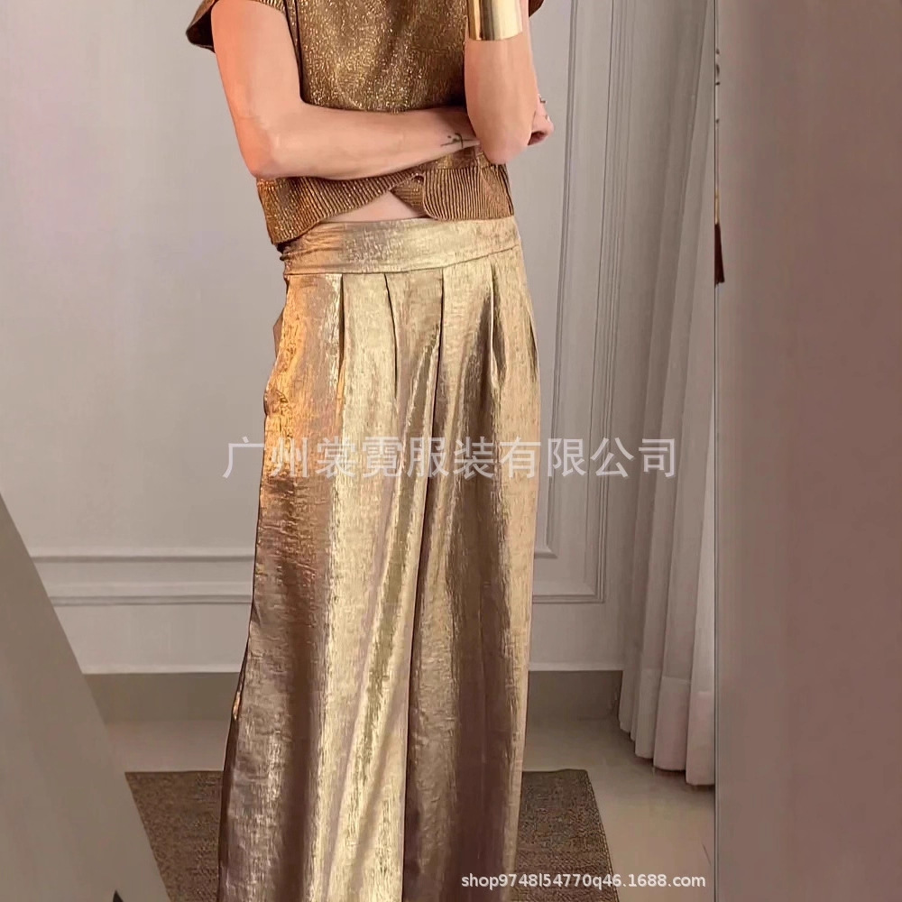欧美跨境女式休闲独立站阔腿裤秋冬新款高腰显瘦宽松休闲裤