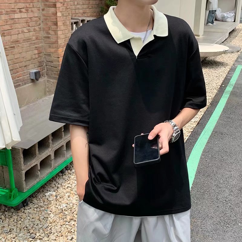 Camisa polo de manga corta de verano de moda para hombres, marca de moda, estilo de Hong Kong, red suelta japonesa, hermosa camiseta de media manga con cuello girado