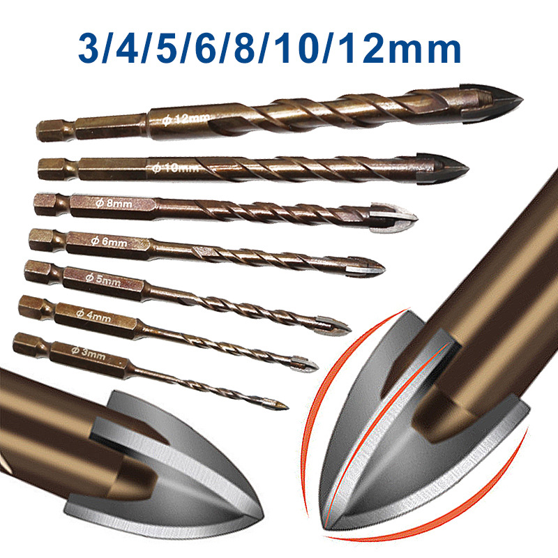 Cross twist drill tile concrete cement drill bit multi-functional glass hole opener alloy triangle drill bit set