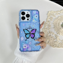 外贸热销适用SAMA37蓝色蝴蝶滴胶印图A37镜头滴胶A07唯美手机壳