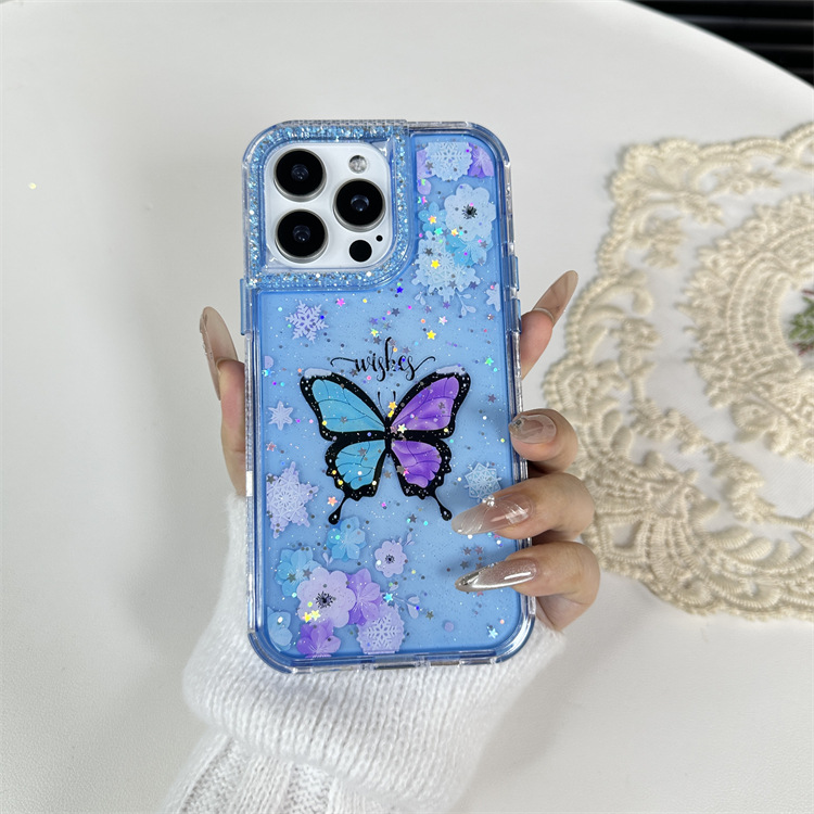 外贸热销适用SAMA37蓝色蝴蝶滴胶印图A37镜头滴胶A07唯美手机壳