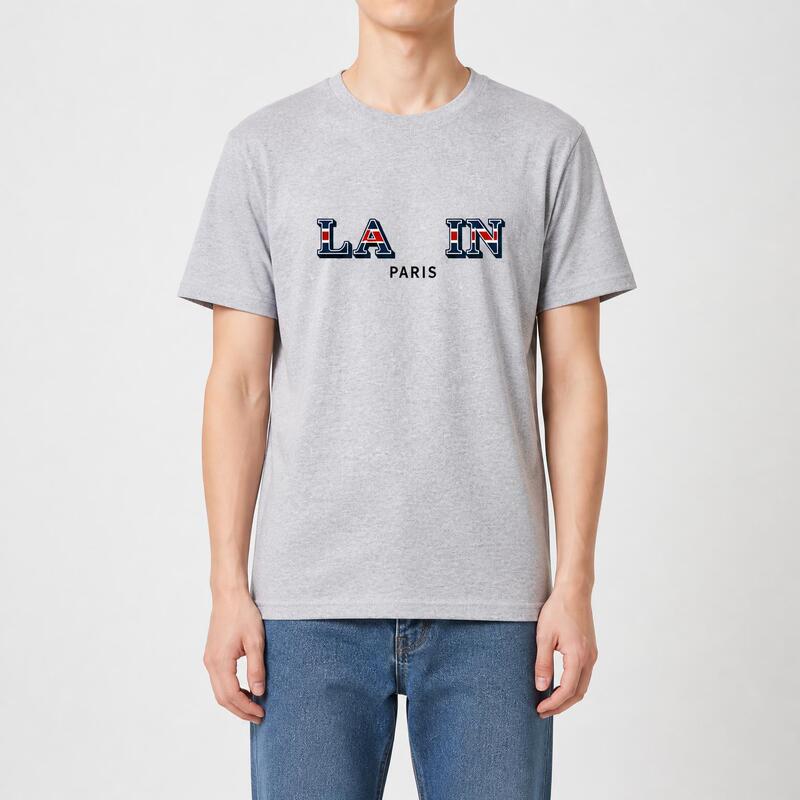 European and American style Fengfan co-branded hemp gray pure cotton regular shoulder men's trendy T-shirt