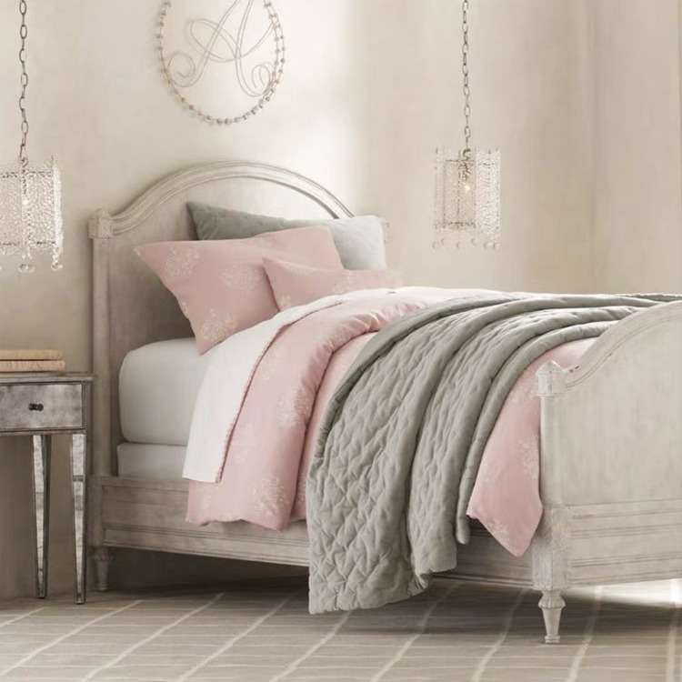 美式复古实木床儿童床1.2米定制现代白色做旧雕花公主轻奢单人床