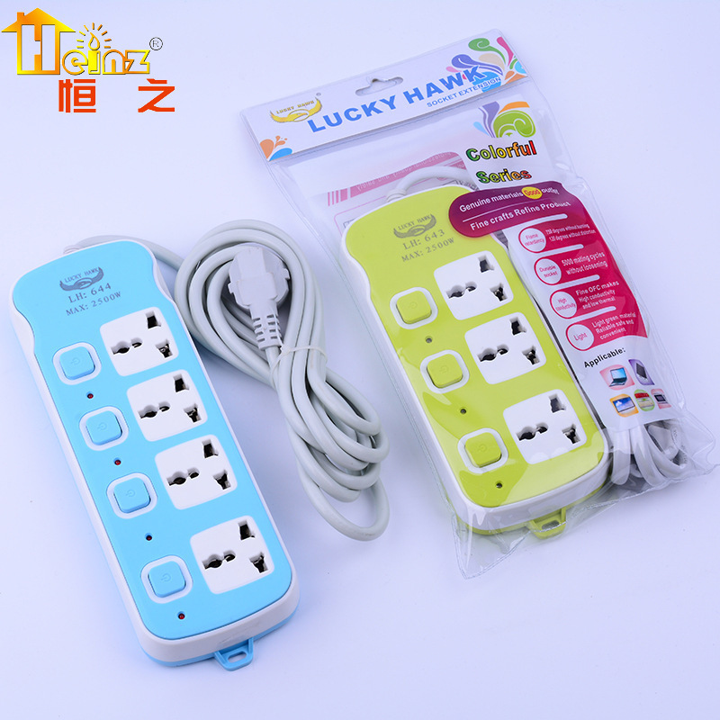 Comercio exterior nuevo cable de cobre 3 interruptor 4 enchufe colorido paquete inglés enchufe placa de conexión fábrica al por mayor