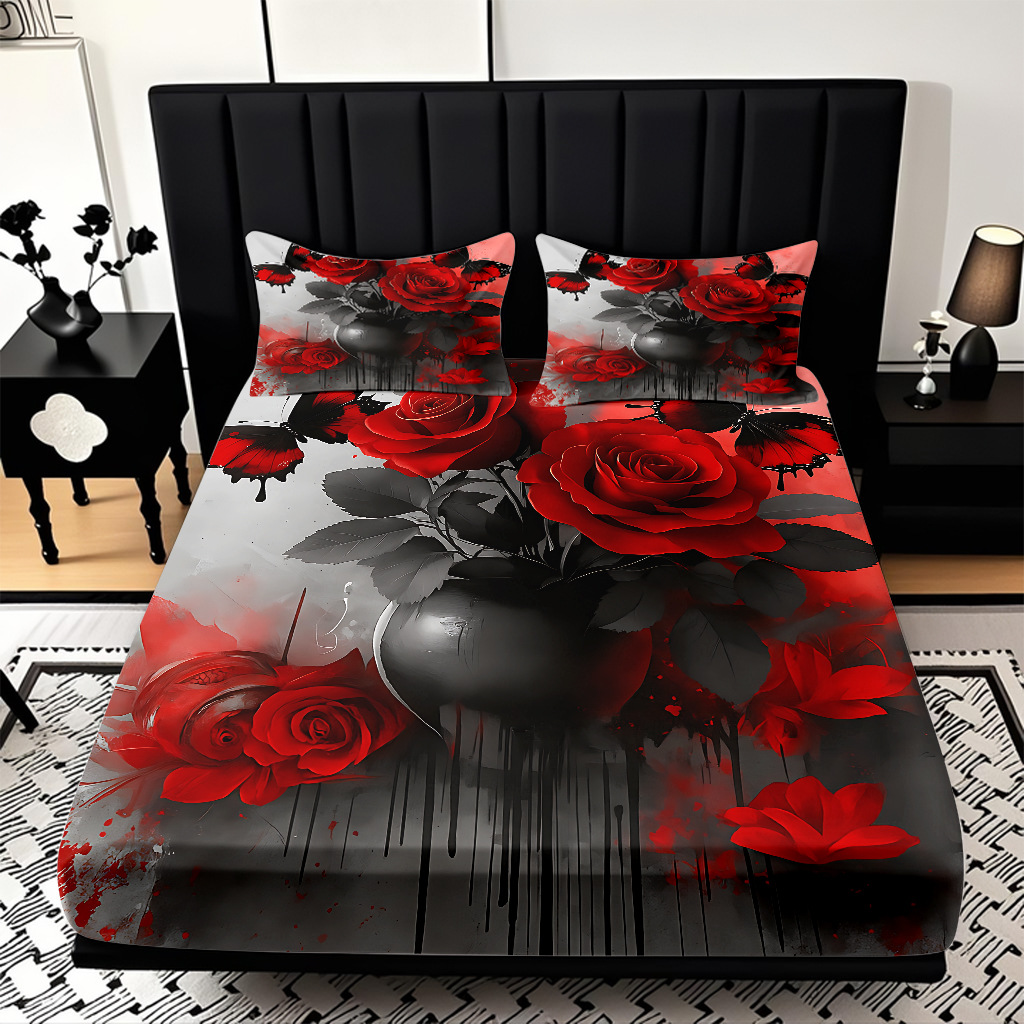 TEMU / JIT serie de flores de rosa multicolor 3D impresión digital set de cama para diseñar el fabricante de la fuente