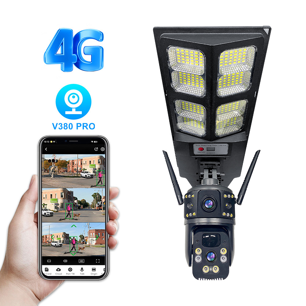 Cámara de Vigilancia PTZ con Lámpara Solar V380 4G de ABS, Doble Lente e Impermeable para Exteriores