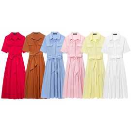 Z外贸2025欧美春新款气质法式收腰显瘦气质女神范衬衫裙子2640360