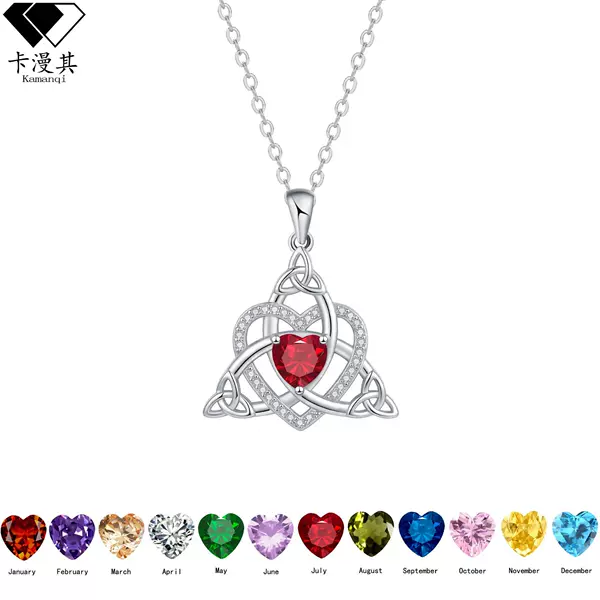 Cross-Border New Product: Heart-Shaped Celtic Knot Necklace for Women, Unique Design Dopamine-Colored Zircon Witch Knot Pendant Jewelry