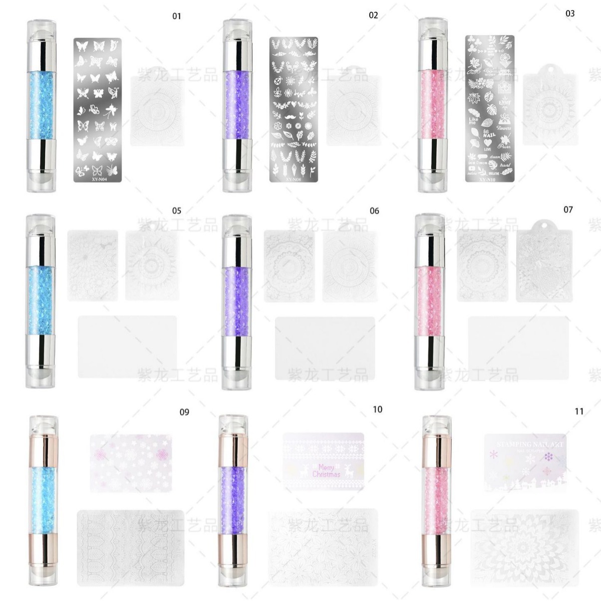 Princesa herramientas de uñas traje de doble cabeza sello de silicona color acrílico diamante plantilla sello traje transferencia pluma trabajador