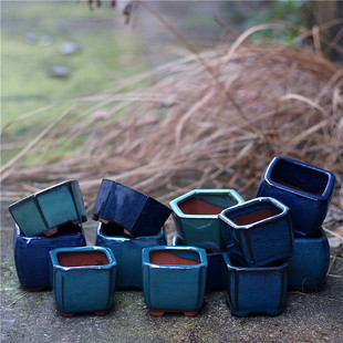 Yixing Purple Sand Flower Pot Creative Home Fleshy Plant Small Flower Pot Desktop small size Bonsai Pot Bright Glaze Square Potted Plant