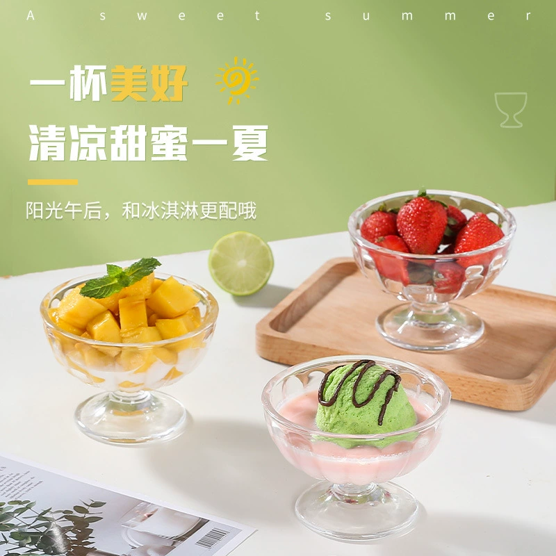 Модная высокая стеклянная чаша для мороженого, десертная миска для йогурта, фруктового пудинга, стеклянная чашка для мороженого