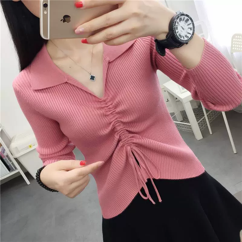 Весенний свитер с длинными рукавами 2024 Весна и осень новая популярная тонкая рубашка в Корейском стиле в западном стиле с квадратным вырезом Тонкий Топ