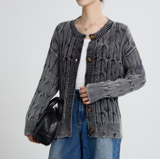 Amazon European and American Foreign Trade 2026 New Button Cable Women's Long Sleeve Knitted Cardigan Top Jacket Sweater Women