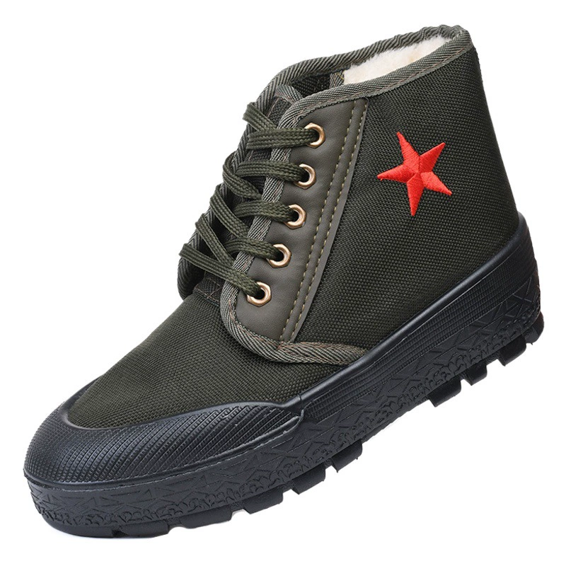 [Красная звезда хлопчатобумажная обувь] хлопок освобождает обувь утолщение, бархатная противоскользящая теплая обувь, тренировочная обувь, строительная обувь, хлопчатобумажная обувь