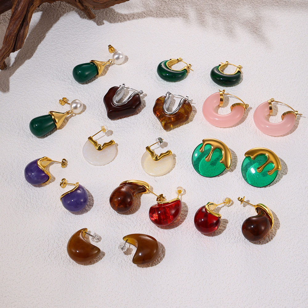鑫藝鑫多巴胺糖果色輕奢樹脂多彩耳環女鈦鋼小眾精緻氣質耳飾