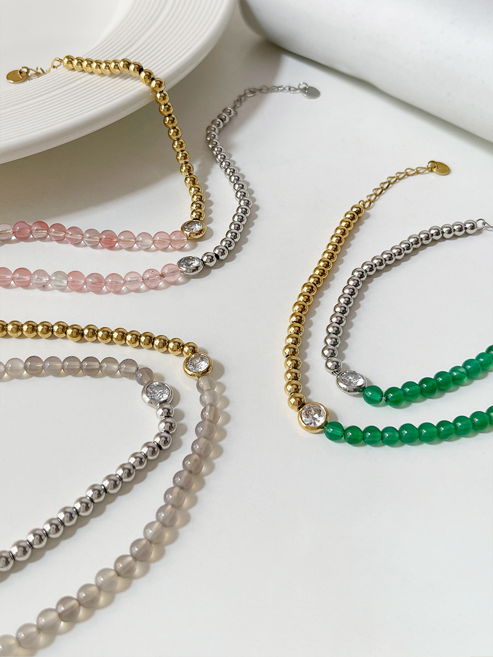 Sweet Color Block Stainless Steel Plating Chain Inlay Zircon Bracelets 1 Piece