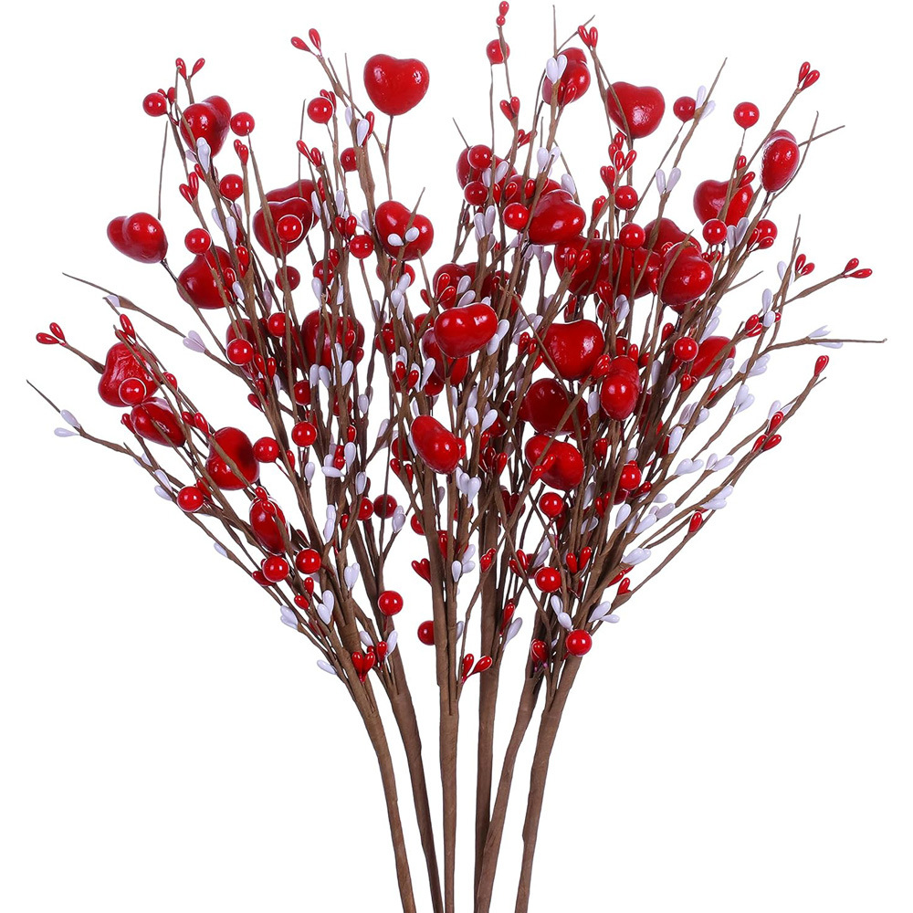 6 transfronterizos nuevo día de San Valentín amor bayas simuladas flor decoración floral rama de Amazon día de San Valentín en forma de corazón