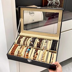 クリスタルブレスレット収納ボックスレザー防塵大容量マルチビットビッググリッド仏ビーズ時計ディスプレイボックス