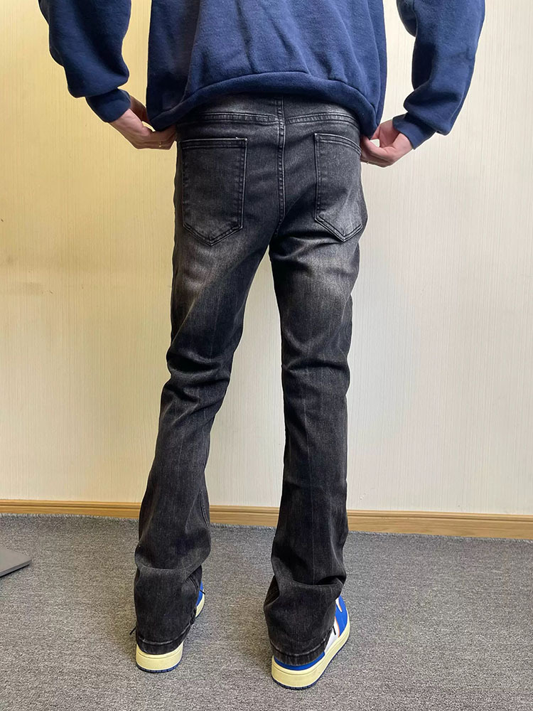 Washed Black Slightly Flared Jeans High Street Style Straight Leg_voghion.com