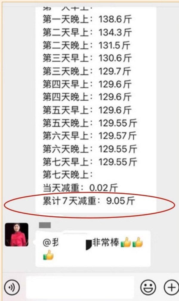累计7天减重9.05斤