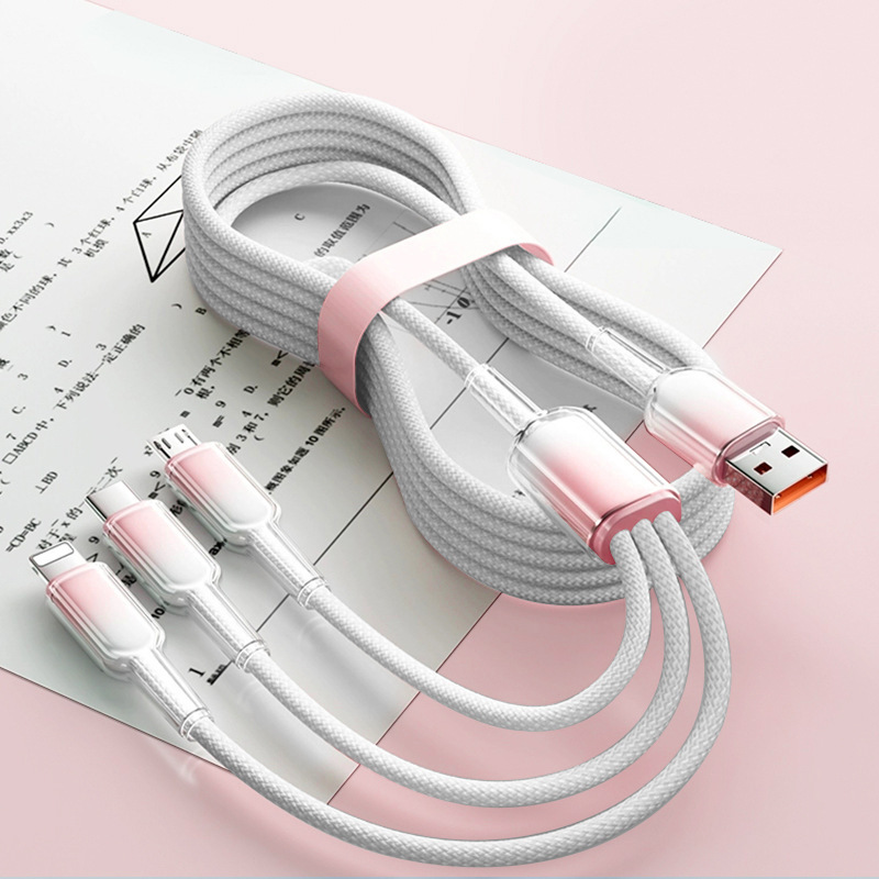 氷結グラデーションカラーの3in1データケーブル、Type-C超急速充電ケーブル、Huawei急速充電対応|undefined