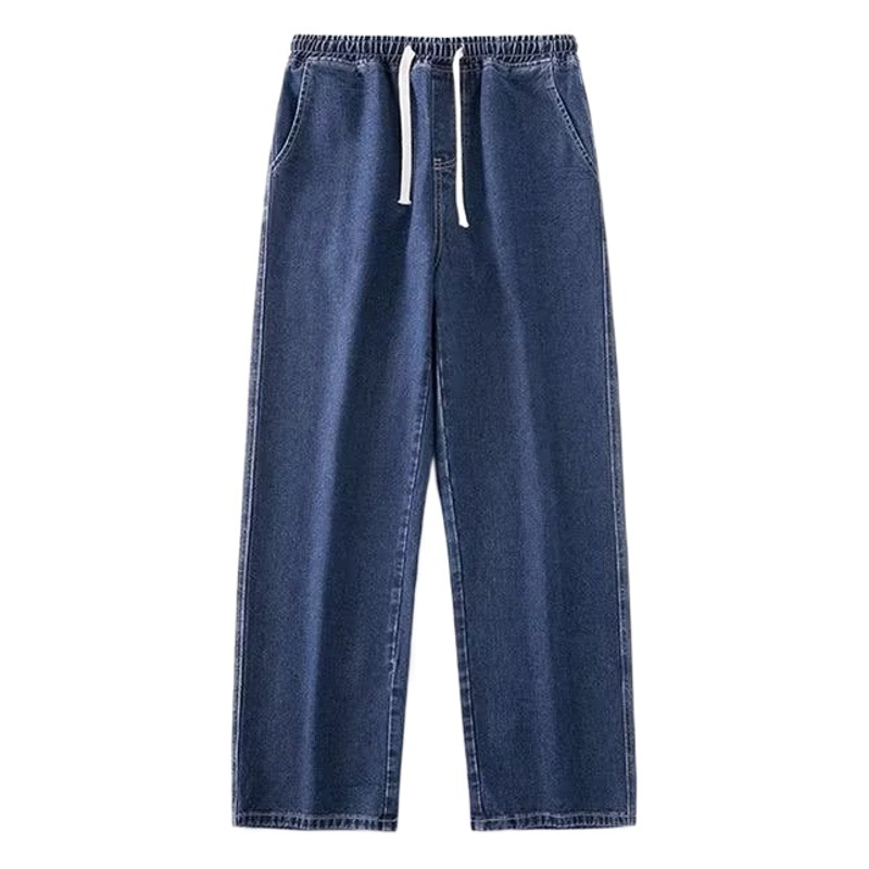 Marca de moda suelta recta cordón jeans hombres otoño delgada calle versátil casual pierna ancha estilo Hong Kong trapear Pantalones