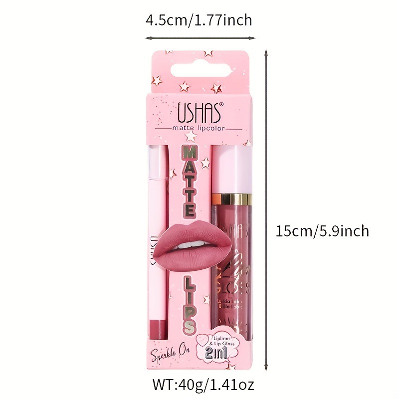 USHAS esmalte labial transfronterizo + lápiz labial combinado conjunto de lápiz labial mate impermeable CS441C