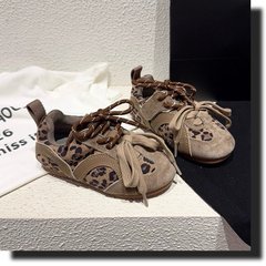 耐脏豹纹阿甘休闲德训儿童男童女童双鞋带时髦休闲软底中大童单鞋