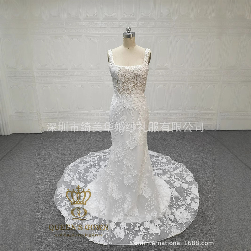 French High-Definition Three-Dimensional Flower Lace Wedding Dress for Women Spring Sleeveless Fishtail Slimming Hip-Hugging Bridal Wedding Dress French High-Definition Three-Dimensional Flower Lace Wedding Dress for Women Spring Sleeveless Fishtail Slimming Hip-Hugging Bridal Wedding Dress