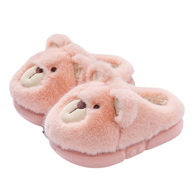 Invierno zapatillas de algodón para niños, niños y niñas, padres e hijos, bolsas de dibujos animados lindas, tacones antideslizantes para bebés en el interior, zapatillas de lana casera