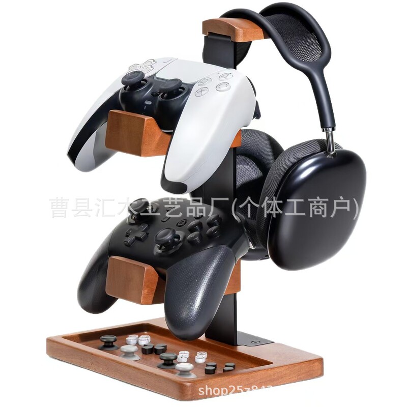 Iron Art Combined with Gaming Headphone Stand, Home Desktop Organizer, Solid Wood Gaming Controller Storage Rack, Wooden Iron Art Combined with Gaming Headphone Stand, Home Desktop Organizer, Solid Wood Gaming Controller Storage Rack, Wooden