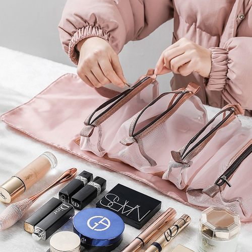 New detachable four-in-one cosmetic bag portable mesh foldable travel cosmetics storage toiletry bag