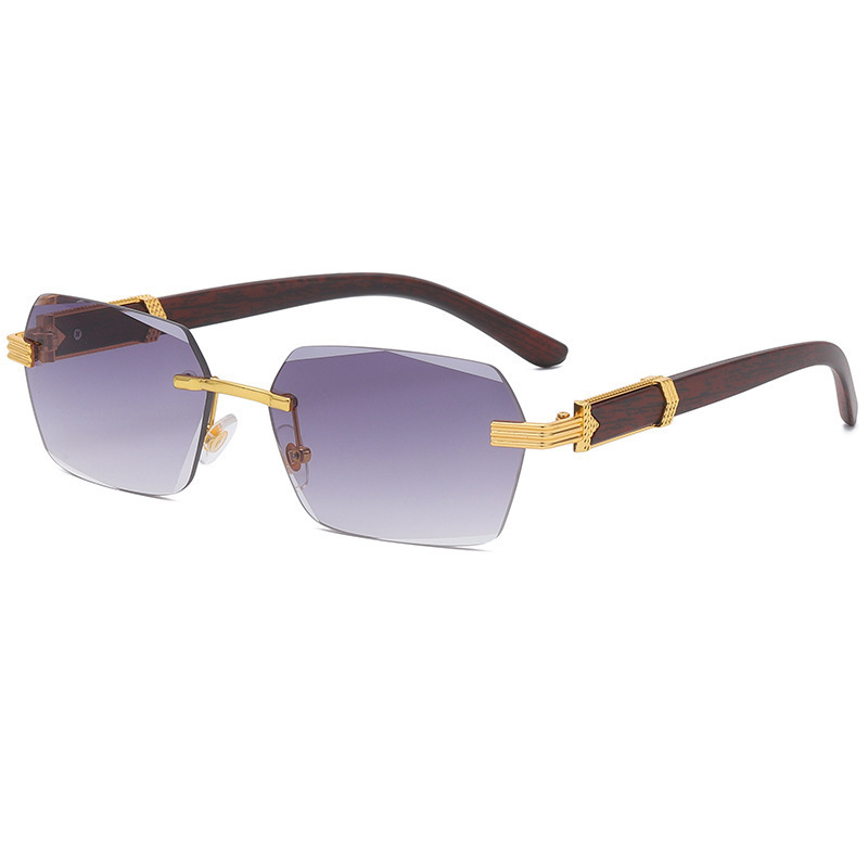 2026 New Model Wood Grain Temple Square Metal Sunglasses Fashion Trendy Glasses Amazon Cross-Border Exclusive Sunglasses