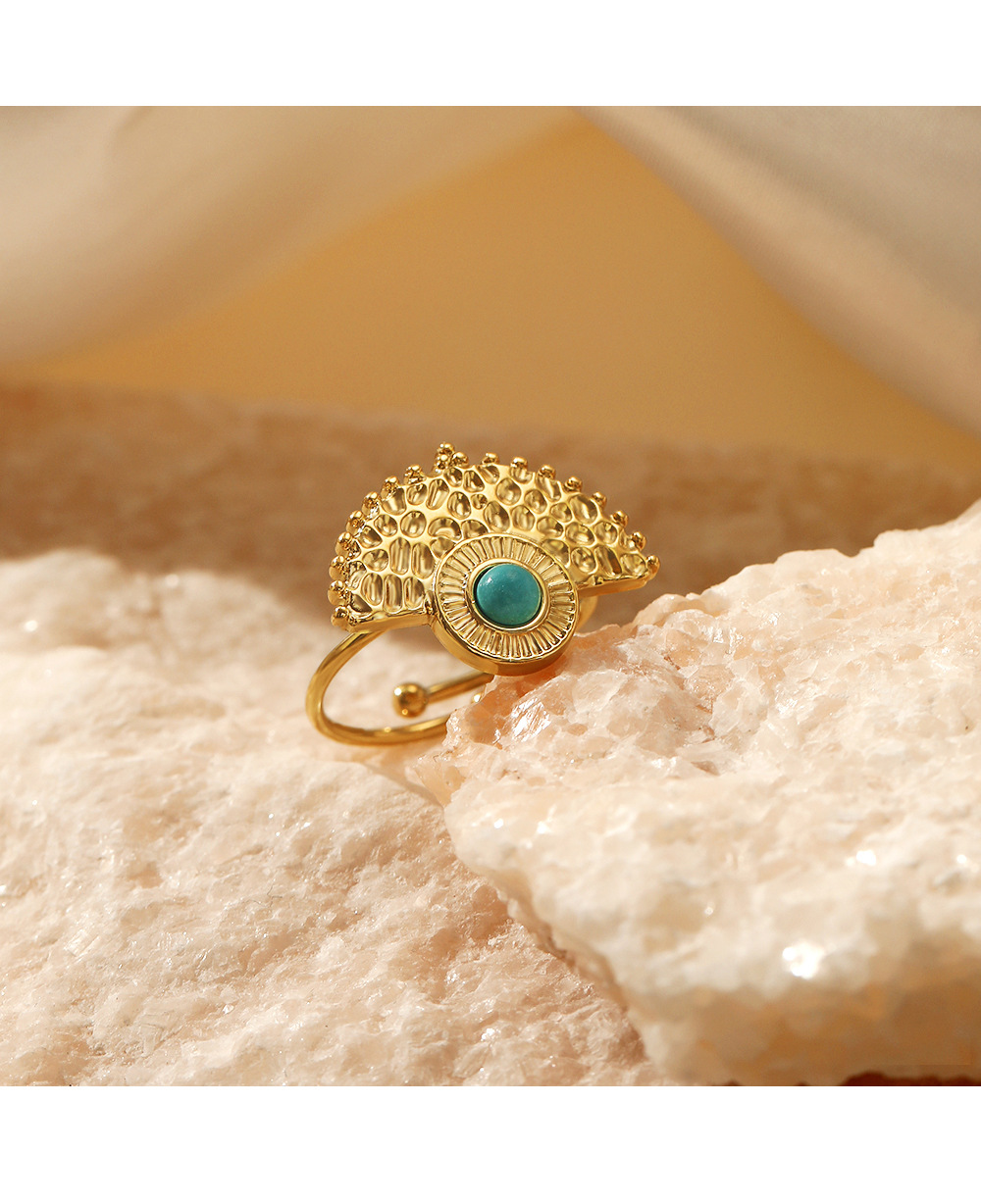 Fashion Geometric Stainless Steel Plating Natural Stone Open Ring 1 Piece