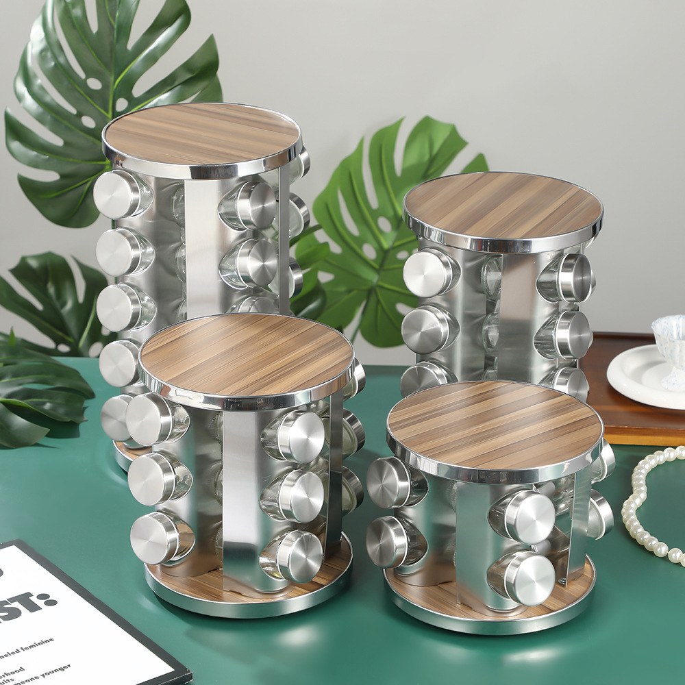 Estante giratorio para especias, organizador de botellas de condimentos para cocina, juego de frascos de especias transparentes, estante de almacenamiento multifuncional