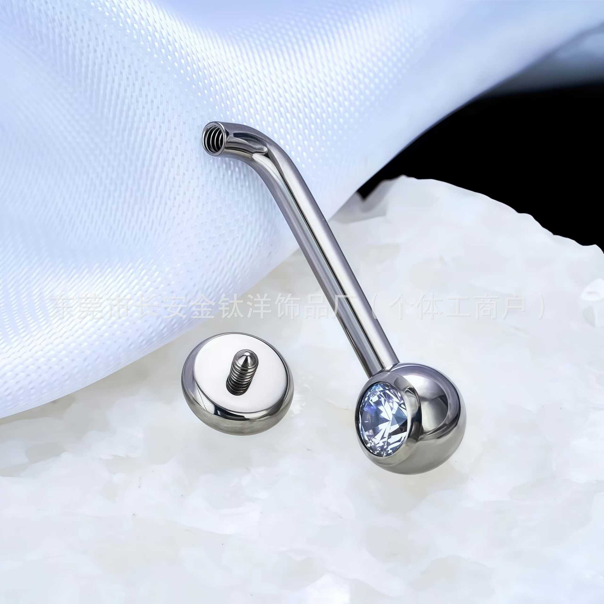 F136 Titanium 14g CZ Diamond L-Shaped Navel Ring G23 Titanium Alloy Body Piercing Jewelry detail image 7
