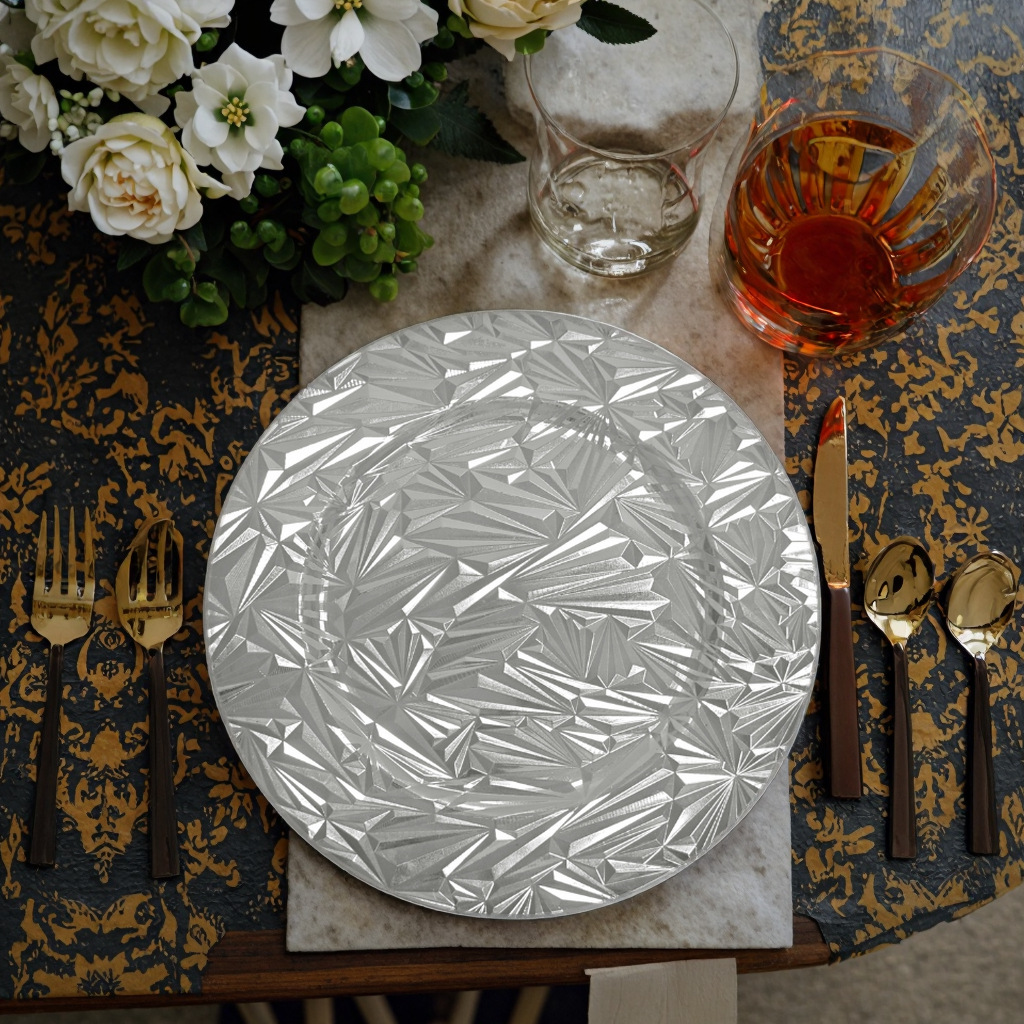 Plato de estilo europeo y americano de material PP plato de plástico textura al por mayor plato de boda hotel resumen comercio exterior puede establecer postres