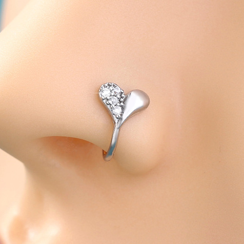 Amazon Cross-Border Piercing Fake Nose Pin Copper-Inlaid Zircon Star Love Nose Pin Leaf Irregular Nose Ring Nose Ornament