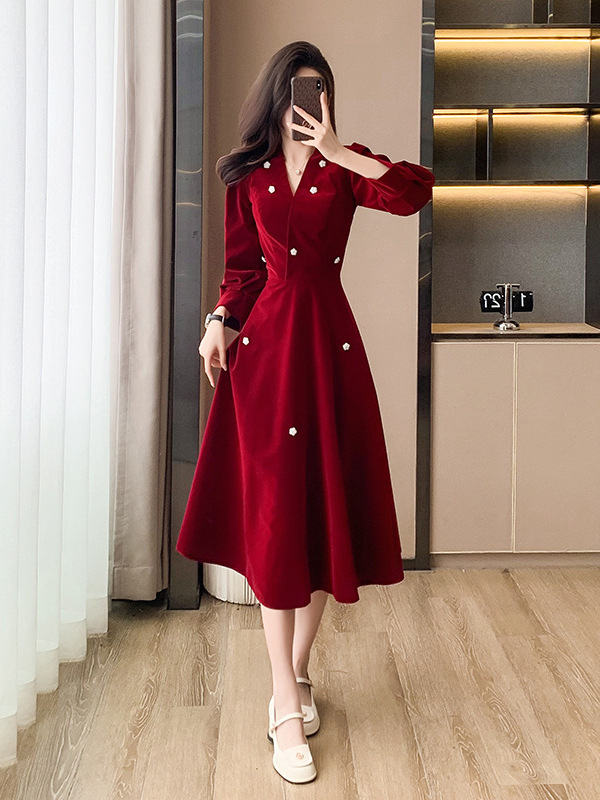 法式复古酒红敬酒服新娘订婚高级感回门礼服裙气质轻奢连衣裙日常|undefined
