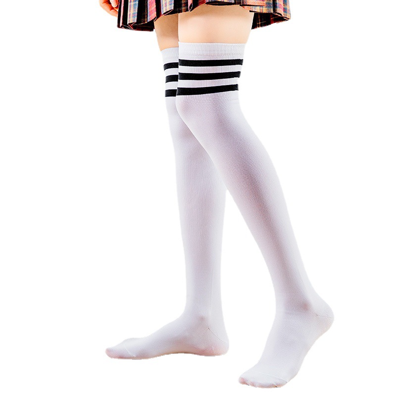 現貨美腿白襪子女學生襪長筒襪 韓版春夏季足球襪女條紋薄長襪