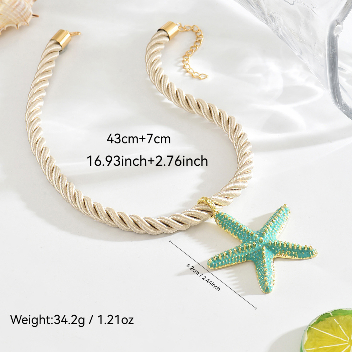 Plating Design Beach Modern Style Starfish Alloy Rope Woven Chain Lobster Trigger Clasp Closure Pendant Necklaces Wholesale