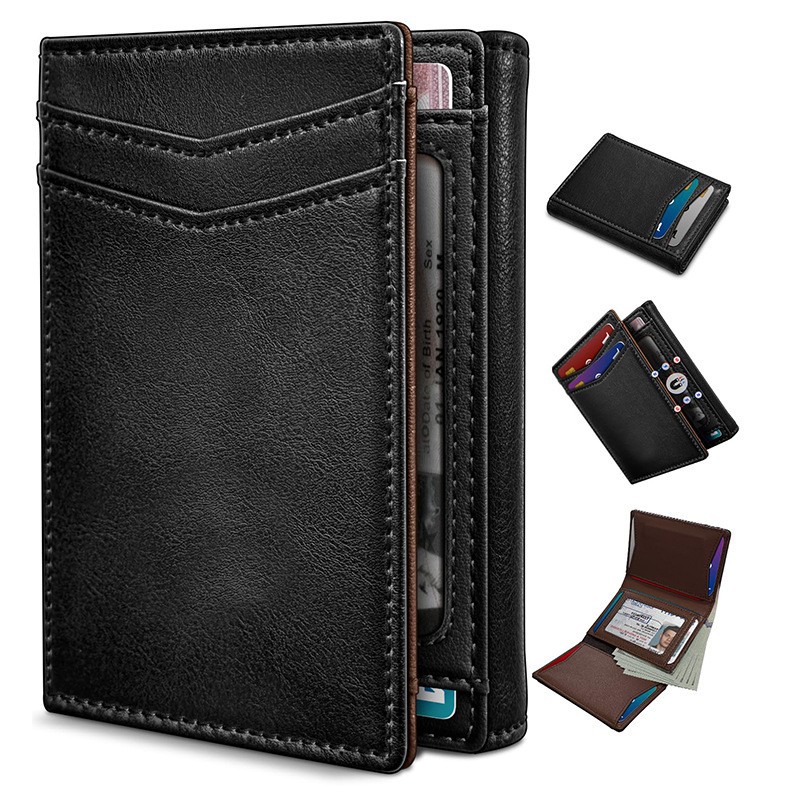 Amazon RFID antirrobo cepillo de cuero cartera delgada multi-tarjeta bolso de tarjeta de hombre tres por ciento cartera de negocios para hombres