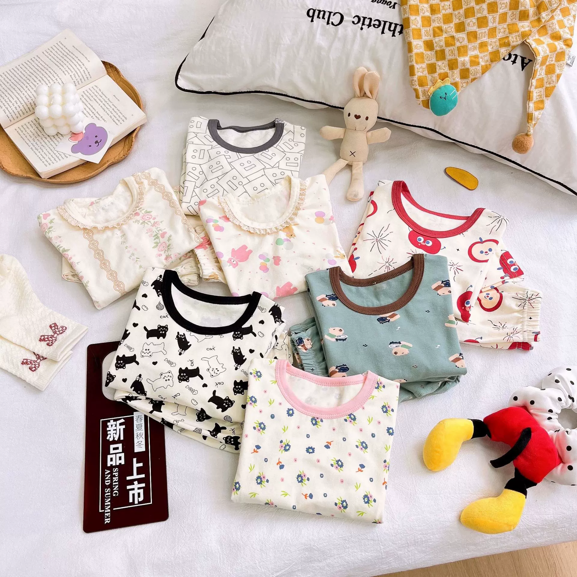 儿童无骨莱卡内衣套装男女童家居服保暖秋衣秋裤纯棉a类打底睡衣