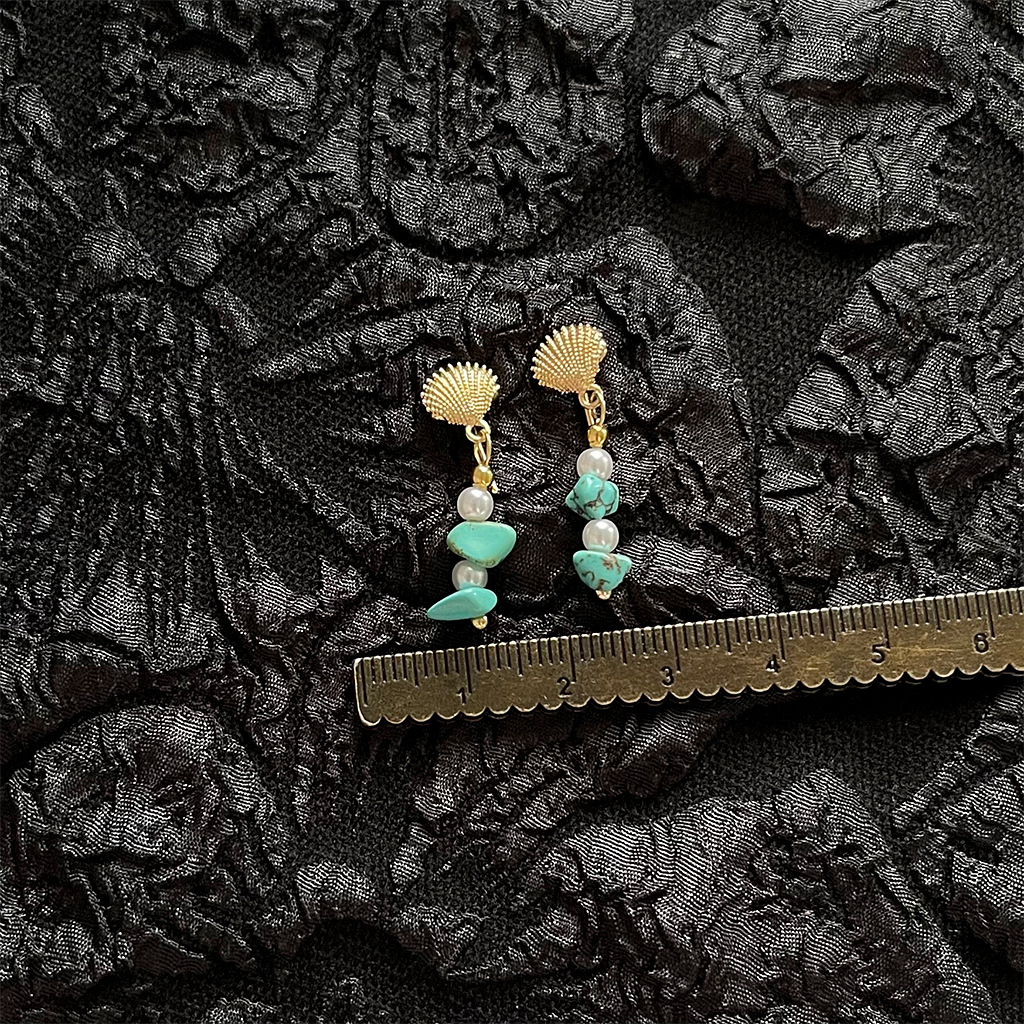 5g Weight Bracelets, Earrings Classification Copper Material Star, Turquoise, Oval Pattern 1999 Vintage Turquoise Gold Earrings Collection Vintage Bohemia Style Grids Geometric Pattern Copper Jewelry Women Fashion Accessories 12