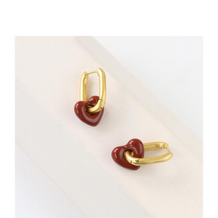 Hot Internet Celebrity Blogger Hot Enamel Red Love Earrings ins French Retro 925 Silver Pin Earrings