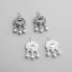 S925純銀福字平安鎖掛件DIY手工串珠手鍊項鍊鈴鐺長命鎖吊墜配件