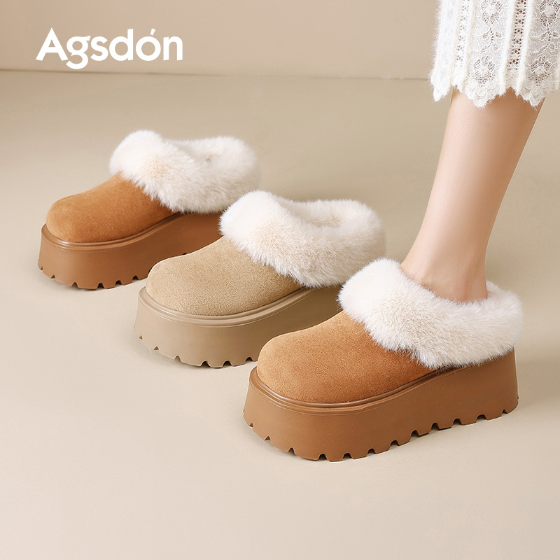 Botas de nieve de fondo grueso para mujeres 2025, nuevos zapatos de invierno de lana de borken, zapatos de algodón de un pie bajo